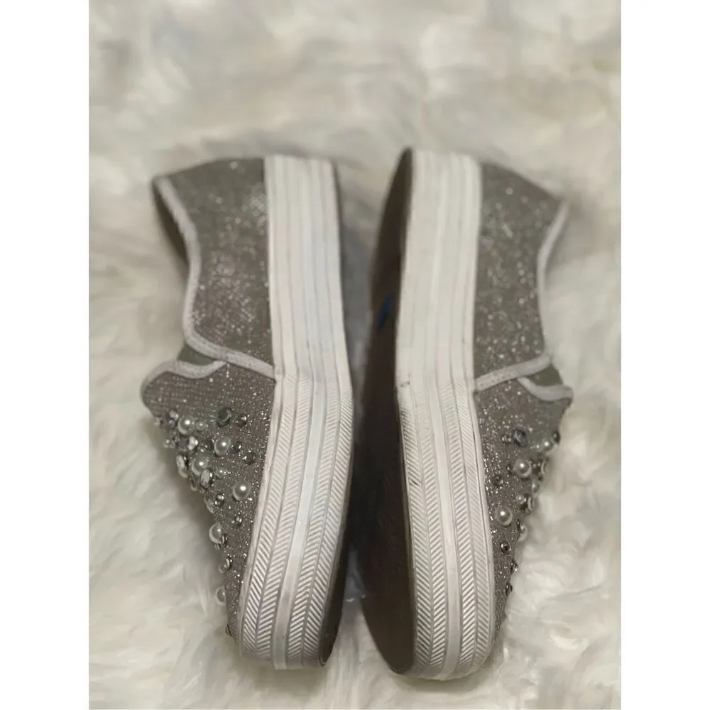 Kate spade Keds sneakers wedding Bridal silver beads pearl sparkly slip on 8